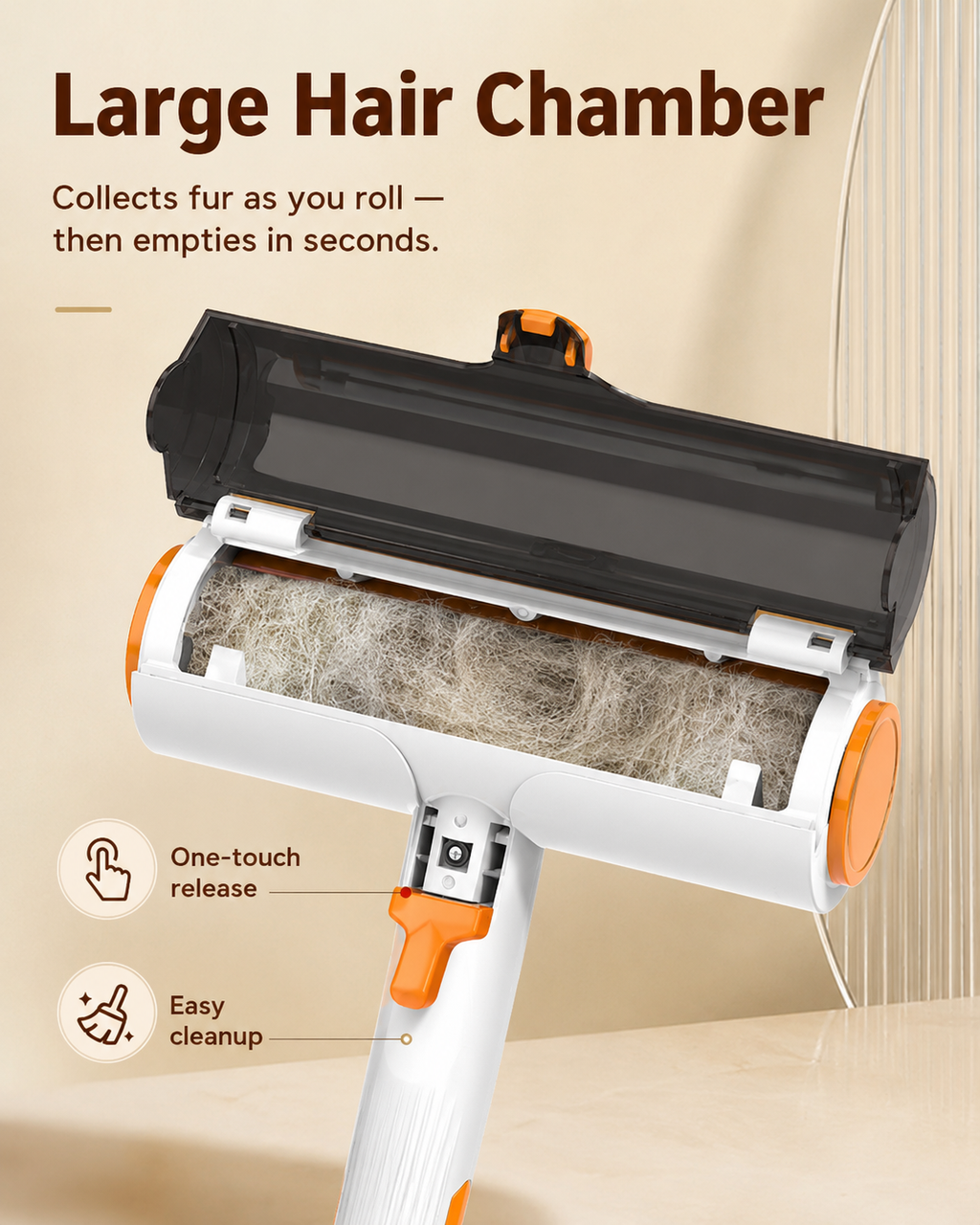 LintLume Reset Roller open collection chamber with one-touch release