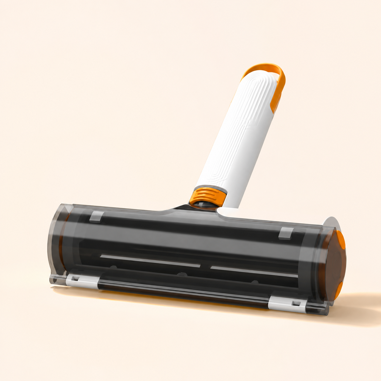 LintLume Reset Roller in black, white and orange on an ivory background