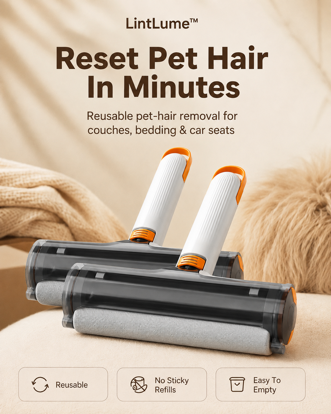 LintLume 2-Pack with two complete Reset Rollers — Reset Pet Hair In Minutes